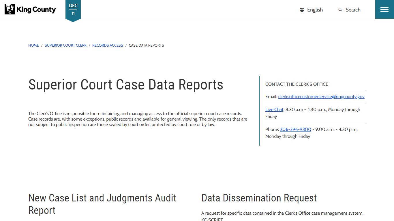 Superior Court Case Data Reports - King County
